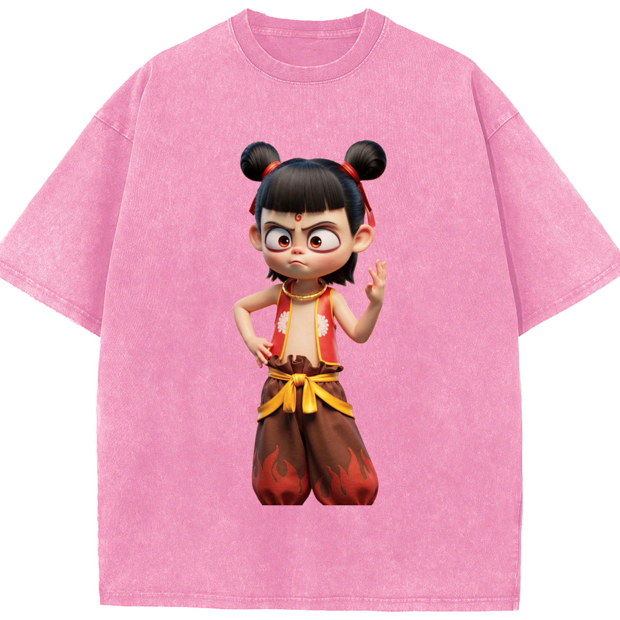 （画像用） Ne Zha 2 ナタ 魔童の大暴れ 綿100% ヴィンテージ風 半袖Tシャツ（フロントプリント）